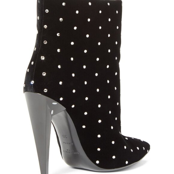 SAINT LAURENT BOOTS FREJA CRYSTAL STUDDED VELVET ANKLE BOOTIES sz 36.5 6.5 US - Picture 14 of 15